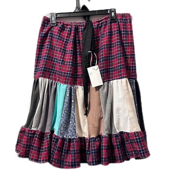 Tiered skirt handmade plaid patchwork up cycle punk